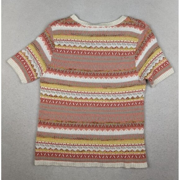 AMERICAN COLLECTION - WOMEN'S CORAL ORANGE STRIPED SHORT SLEEVE PULLOVER SWEATER - Picture 11 of 12